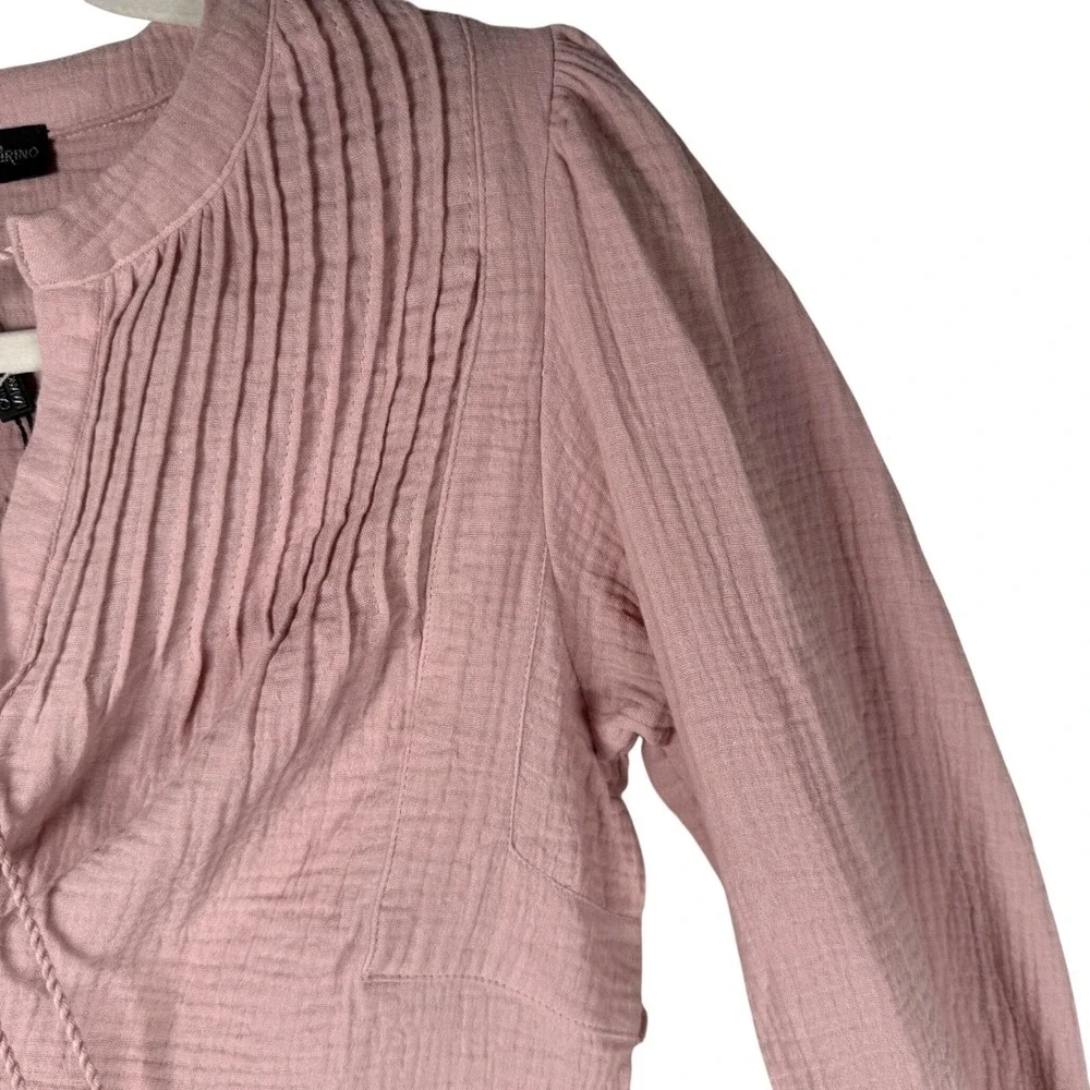 Catherine Malandrino NWT Organic Cotton Gauze Blouse Mauve Pleated Tassel S‎ - Picture 7 of 12